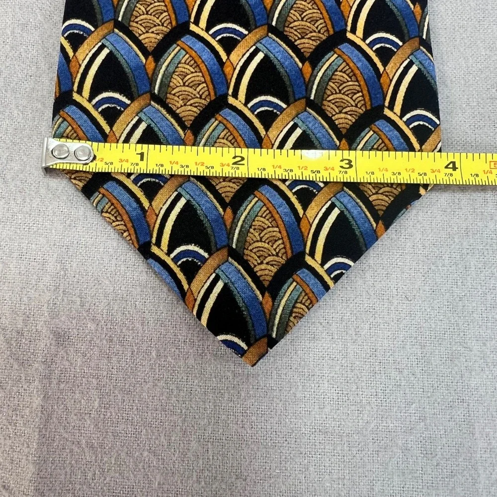 J. Garcia Art-Inspired Silk Tie Blue Gold Geometric Pattern 90s Abstract 3.75x59